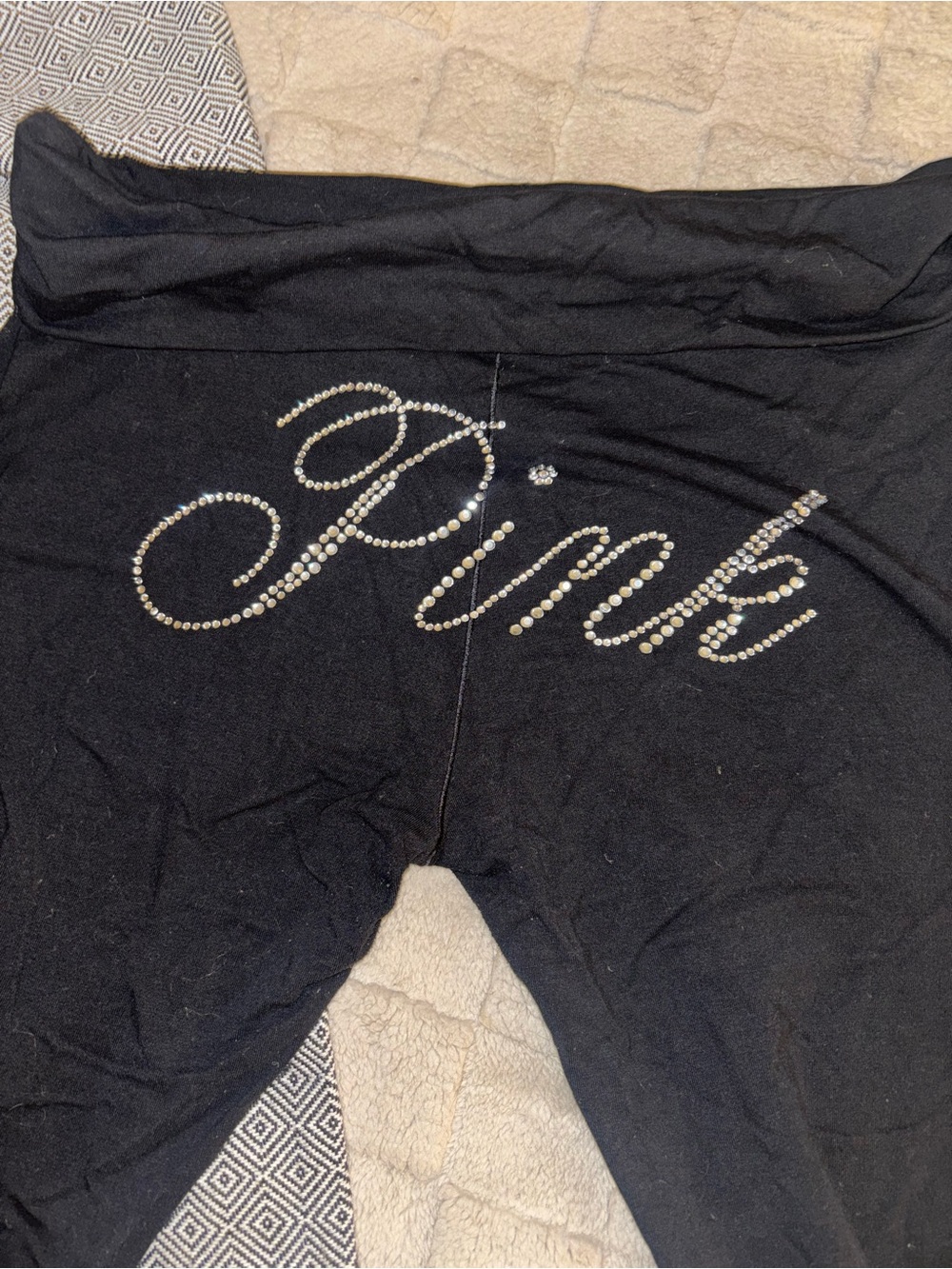 PINK Victoria's Secret Black Rhinestone Logo Leggings